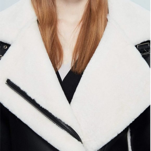 luxury PU leather fuzzy coat contemporary warm streetwear - Picture 5 of 8